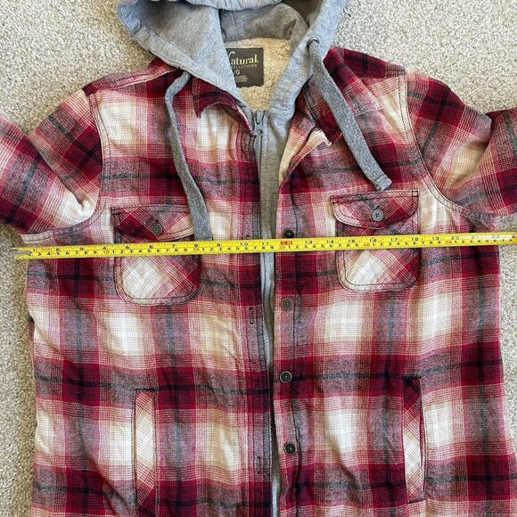 Natural Reflections Sherpa Lined Hoodie Shirt Jacket Womens L Red Plaid Flannel - Picture 15 of 16